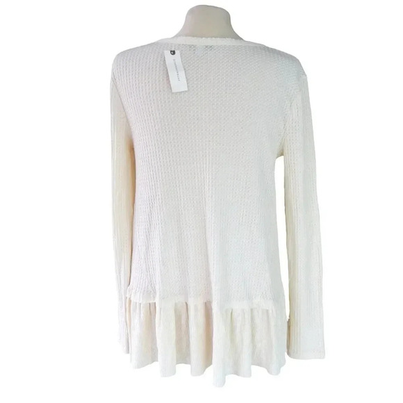 NWT Anthropologie Eri + Ali Waffle Knit Ruffled Peplum Long Sleeve Blouse M Boho - Picture 5 of 10